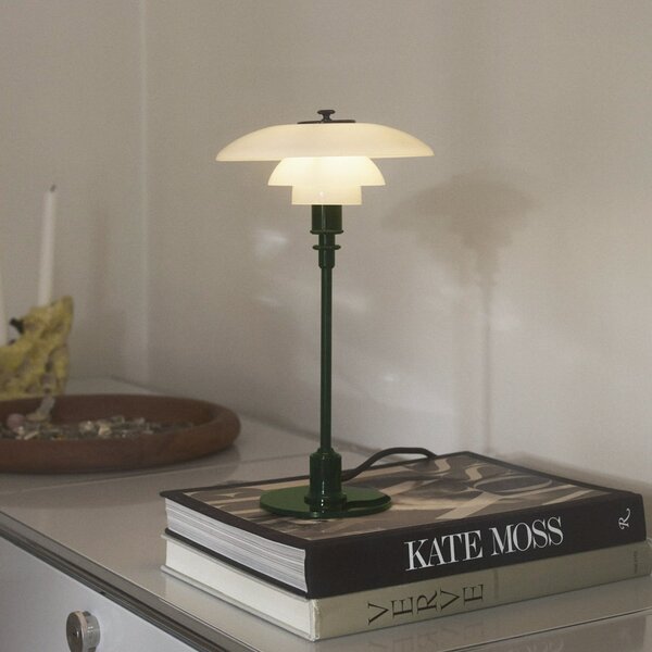 Louis Poulsen Lampa de masă PH 2/1, verde închis, Ø 20 cm, Verde, Camera de zi / sufragerie, Sticlă, Design