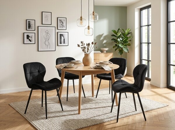 Scaun de masa MANGO VELVET cu picioare negre, negru