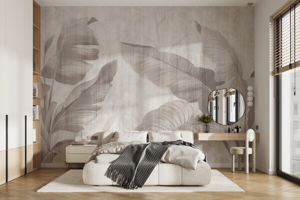 Fototapet Design elegant cu frunze botanice în tonuri neutre, Fototapet natură, Fototapet populare, u00299 - Tapeko.ro