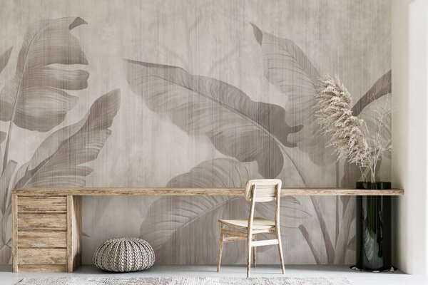 Fototapet Design elegant cu frunze botanice în tonuri neutre, Fototapet natură, Fototapet populare, u00299 - Tapeko.ro