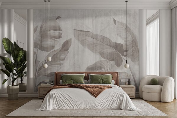 Fototapet Design elegant cu frunze botanice în tonuri neutre, Fototapet natură, Fototapet populare, u00299 - Tapeko.ro