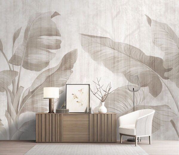 Fototapet Design elegant cu frunze botanice în tonuri neutre, Fototapet natură, Fototapet populare, u00299 - Tapeko.ro