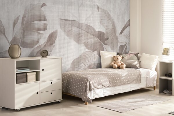 Fototapet Design elegant cu frunze botanice în tonuri neutre, Fototapet natură, Fototapet populare, u00299 - Tapeko.ro