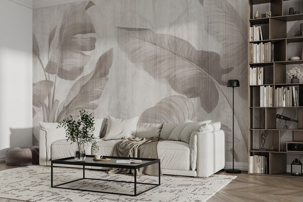 Fototapet Design elegant cu frunze botanice în tonuri neutre, Fototapet natură, Fototapet populare, u00299 - Tapeko.ro