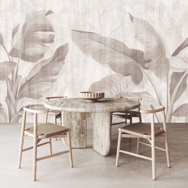Fototapet Design elegant cu frunze botanice în tonuri neutre, Fototapet natură, Fototapet populare, u00299 - Tapeko.ro
