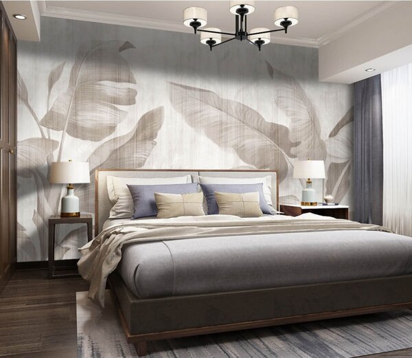 Fototapet Design elegant cu frunze botanice în tonuri neutre, Fototapet natură, Fototapet populare, u00299 - Tapeko.ro