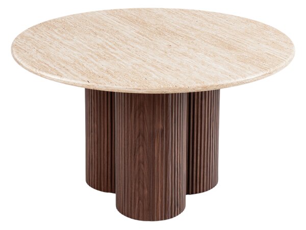 Măsuță de cafea rotundă Massia 80 cm pentru living - travertin / nuc