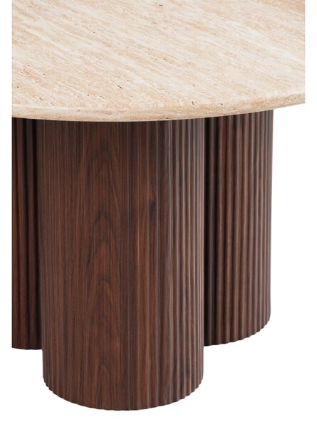 Măsuță de cafea rotundă Massia 80 cm pentru living - travertin / nuc