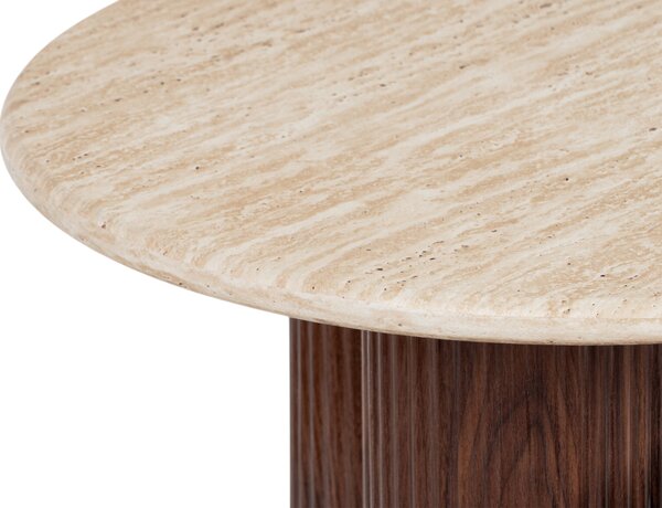 Măsuță de cafea rotundă Massia 80 cm pentru living - travertin / nuc