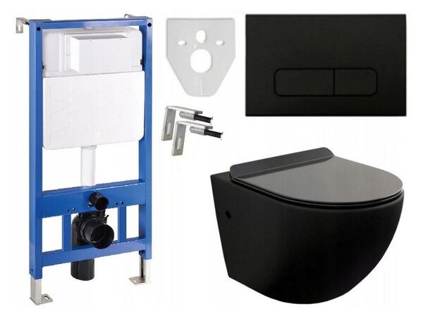 Set suspendat Mexen Fenix ​​​​+ toaleta Lena Rimless NEGRU 48x36 cm + scaun toaleta, 60100+3322XX85