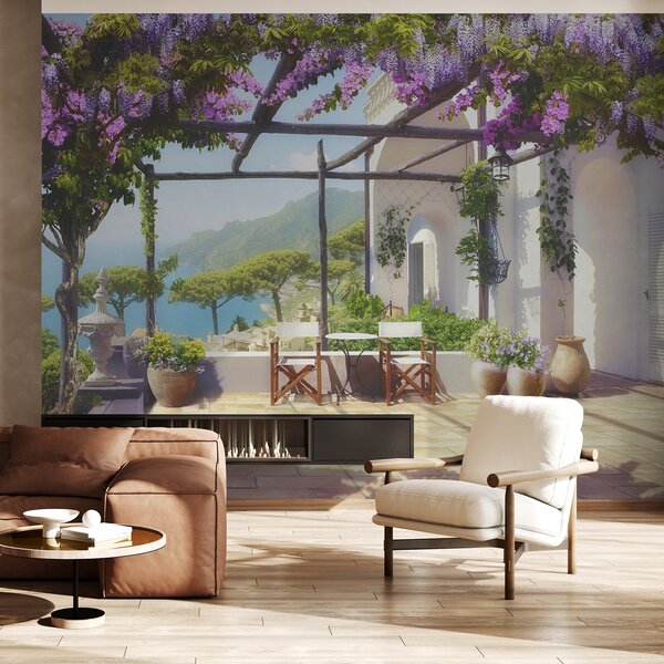 Fototapet Patio cu flori și plante violet, Fototapet mare, Fototapet populare, u03904 - Tapeko.ro