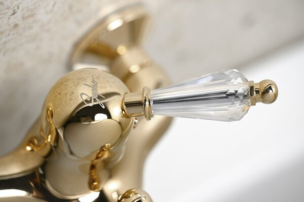 Sapho Sapho, baterie de cadă KIRKÉ CRYSTAL cu montare pe perete, manetă din cristal, auriu strălucitor, KI10KZ