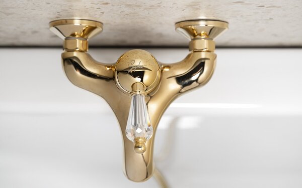 Sapho Sapho, baterie de cadă KIRKÉ CRYSTAL cu montare pe perete, manetă din cristal, auriu strălucitor, KI10KZ