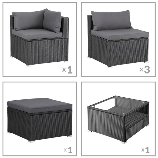Deuba Set ratan de gradina Rouen - perne negre/antracit