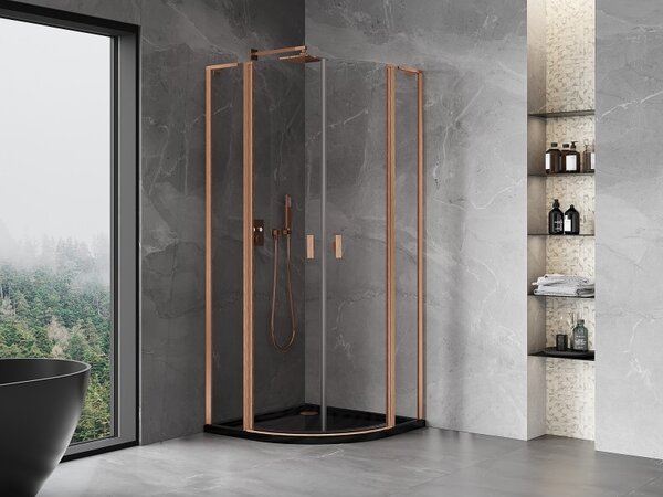 Cabină de duș Mexen Mist L, cu uși cu 2 aripi, 80 x 80 cm, sticlă transparentă de 8 mm, profil de cupru, 8A32L-080-080-65-00