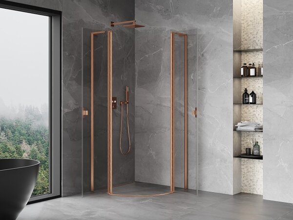 Cabină de duș Mexen Mist L, cu uși cu 2 aripi, 80 x 80 cm, sticlă transparentă de 8 mm, profil de cupru, 8A32L-080-080-65-00