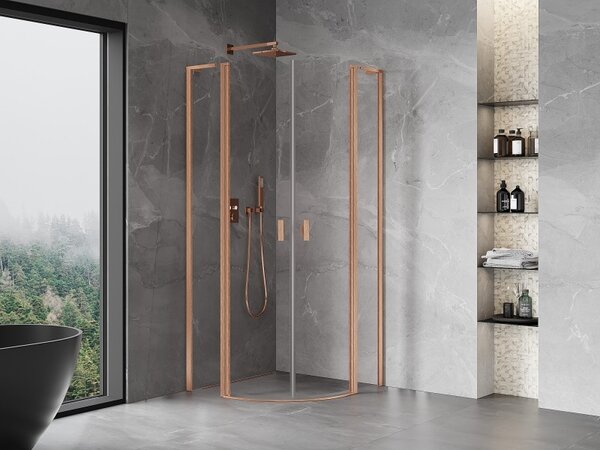 Cabină de duș Mexen Mist L, cu uși cu 2 aripi, 80 x 80 cm, sticlă transparentă de 8 mm, profil de cupru, 8A32L-080-080-65-00