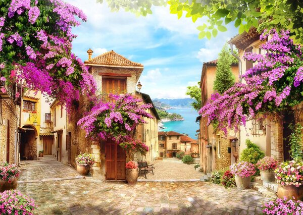 Fototapet Strada cu flori și copaci, Fototapet designer, Fototapet populare, u06474 - Tapeko.ro
