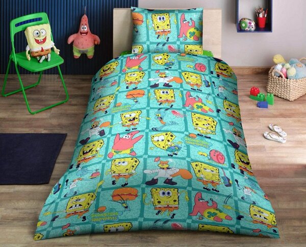 Lenjerie de pat copii Spongebob Disney fundal verde ( stoc limitat )