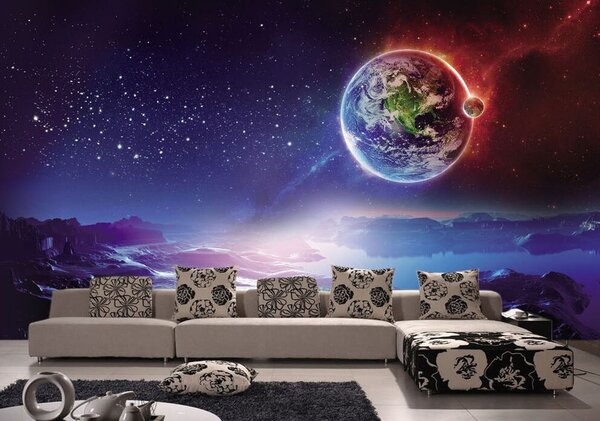 Fototapet Planeta Pământ și o lună în spațiu, Fototapet designer, Fototapet populare, u07596 - Tapeko.ro