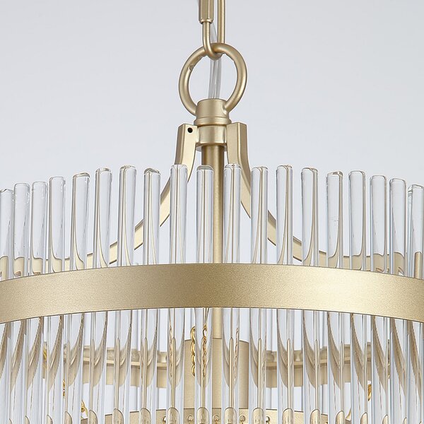 Searchlight Lampă suspendată Lara, Ø 26 cm, auriu/transparent, sticlă/metal, reglabil, Auriu / Alamă, Camera de zi / sufragerie, Sticlă