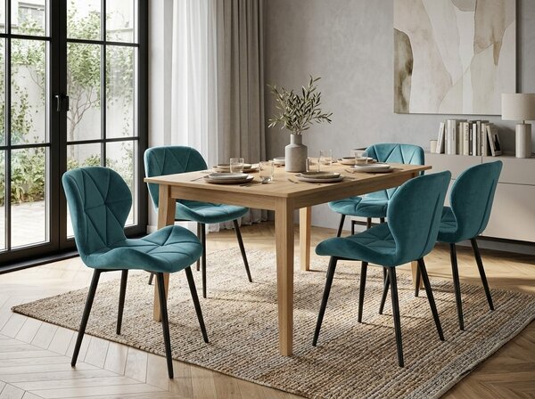 Scaun de dining MANGO VELVET cu picioare negre, turcoaz