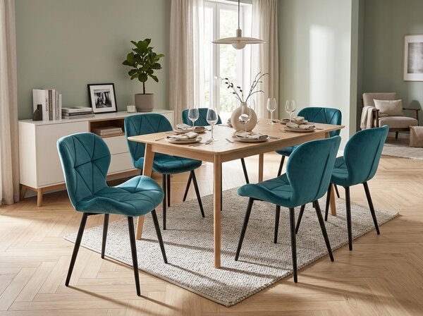 Scaun de dining MANGO VELVET cu picioare negre, turcoaz