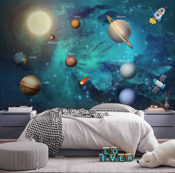 Tapet Sistem solar, Fototapet Pentru Copii, Fototapet pentru camera unui băiat, u09074 : Uwalls.ro