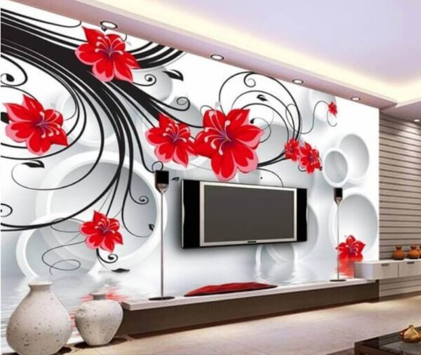 Fototapet Flori roșii pe un fundal liniștit, Fototapet flori 3D, Fototapet populare, u08994 - Tapeko.ro