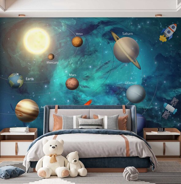 Tapet Sistem solar, Fototapet Pentru Copii, Fototapet pentru camera unui băiat, u09074 : Uwalls.ro