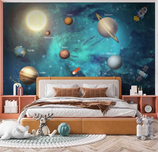 Tapet Sistem solar, Fototapet Pentru Copii, Fototapet pentru camera unui băiat, u09074 : Uwalls.ro