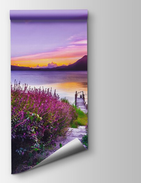 Fototapet Poteca care duce la un lac cu flori mov, Fototapet textură, Fototapet populare, u10759 - Tapeko.ro