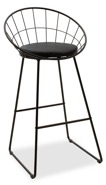 Scaun Bar Spow Cadru Metalic Negru Tapiterie Piele Ecologica Neagra