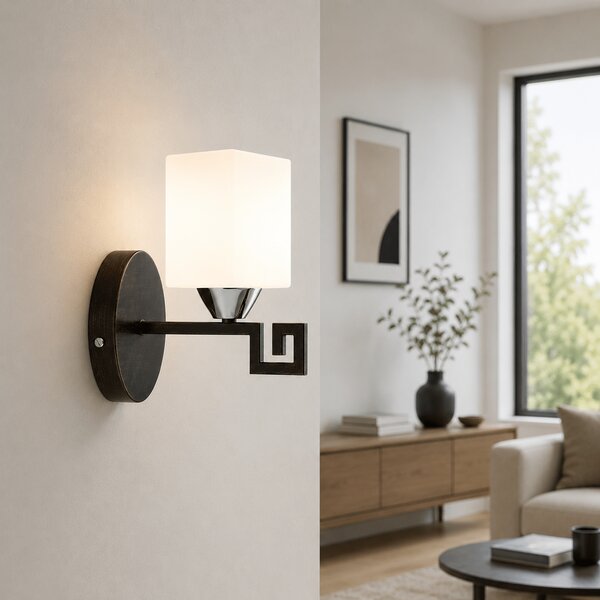 Aplica Elada 60W Alb Wenge - Corp Iluminat Perete Modern, Design Elegant din Sticla Mata si Metal, Ideala pentru Ambient Cald si Relaxant Acasa
