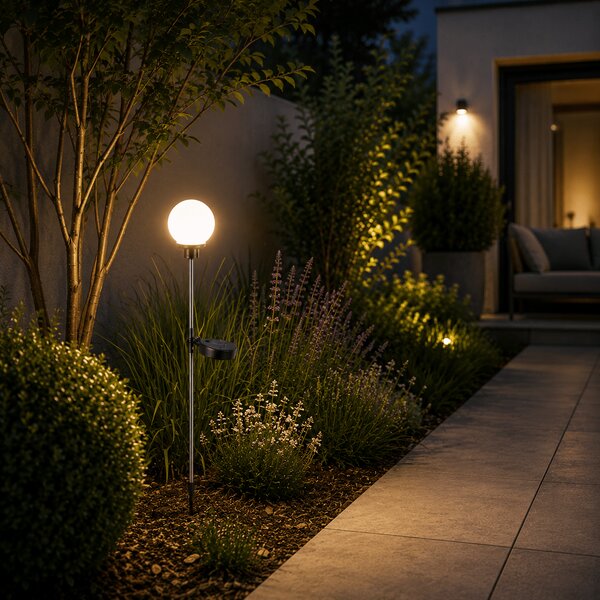 Lampa Solara LED Blanco Alb-Crom 10x10x84cm pentru Gradina, Iluminat Exterior Modern IP44, Design Elegant si Rezistent la Intemperii, Fara Cabluri