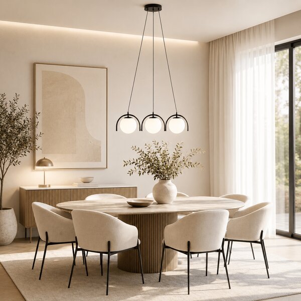 Pendul Glace Erste Negru 60cm 3XE27 IP20 – Lustra Metal Sticla Moderna Eleganta pentru Dining Sufragerie Design Industrial Minimalist Decorativ