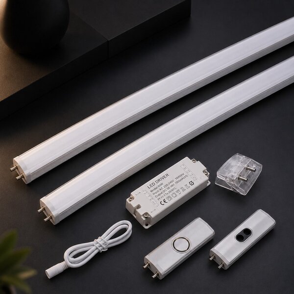 Pachet Promo 2x Baghetă LED Link 120cm 60W Lumină Rece 6000K cu Kit Accesorii și Senzor Cadou pentru Mobila Bucătărie Iluminat Interior Profesional