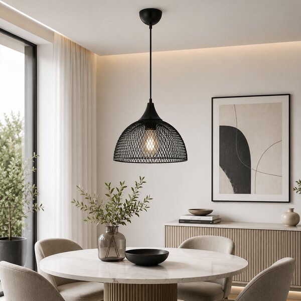 Pendul Esin Oktay Negru Mat Metal 28x70cm 1XE27 40W Corp Iluminat Interior Industrial Modern Design Minimalist Ideal Living Dormitor Eficient