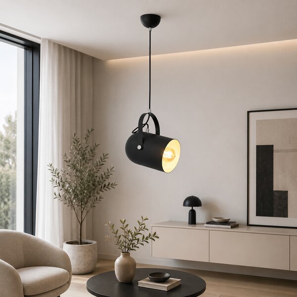 Pendul Catia Oktay negru 15x120cm, corp iluminat interior minimalist din metal si sticla cu dulie E27, ideal pentru bucatarii moderne si baruri