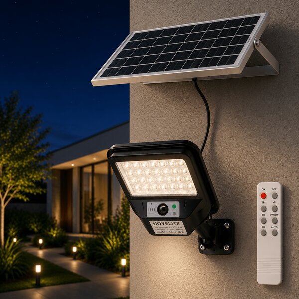 Corp Stradal Solar Novelite Suno 40W LED cu Senzor Miscare 3CCT IP54 - Iluminat Exterior Autonom Ecologic pentru Alei si Gradini Eficienta Mare