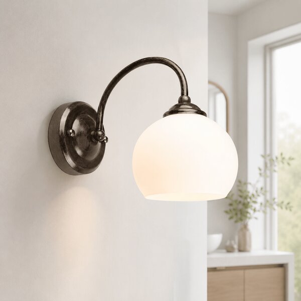 Aplica Ramona Wenge 23x19cm - Corp Iluminat Perete Metal Sticla Alba E27 60W, Design Modern Elegant pentru Hol Dormitor, Ambient Cald si Rafinat