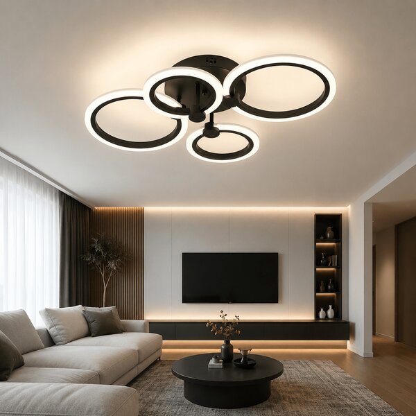 Lustra LED Erste Urban 45W 3150lm, Negru Mat, 62x41x14 cm, Pendul Modern Dimabil cu Telecomanda, Tehnologie 3CCT pentru Iluminat Industrial Chic