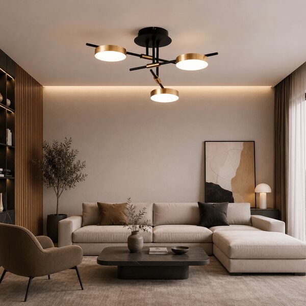 Plafonieră LED Modernă Erste Kara 30W 1800lm 3000K 520x80mm Negru Auriu Corp Iluminat Interior Elegant Design Geometric pentru Living Dormitor