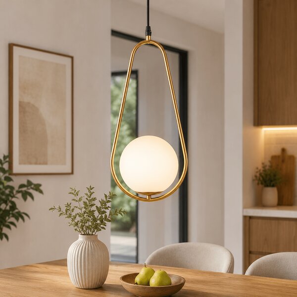 Pendul Nuli Erste Auriu 140x20x40cm 40W E14 - Corp Iluminat Modern Metal și Sticlă Elegant pentru Dining sau Dormitor, Înălțime Reglabilă 1.5m