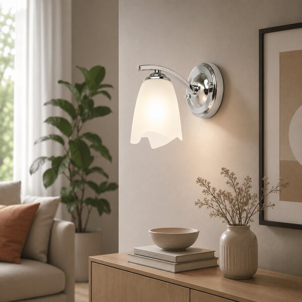 Aplica Tania Crom Alb 16x19 cm 1xE27 60W Corp Metalic Sticla Corp Iluminat Perete Modern Minimalist Eleganta Discreta Lumina Difuza Design Rafinat