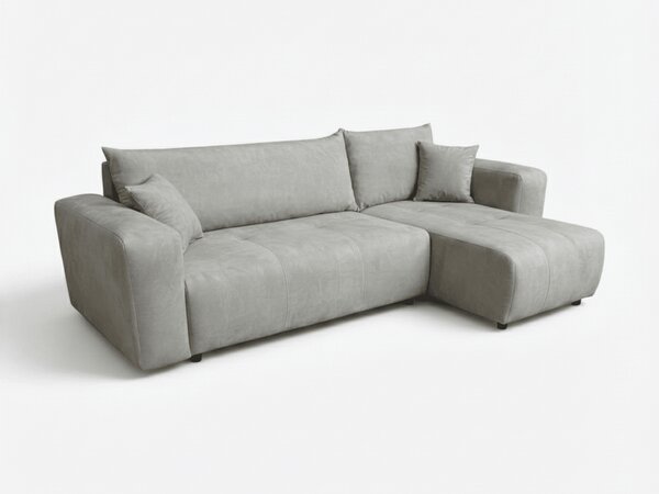 Canapea colt extensibila SORELA gri deschis, cu colt bilateral + 2 perne CADOU