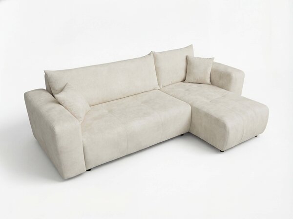 Canapea colt extensibila SORELA crem, cu colt bilateral + 2 perne CADOU