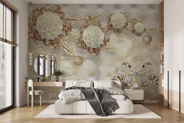 Fototapet Design floral elegant pe textură luxoasă, Fototapet flori 3D, Fototapet populare, u12847 - Tapeko.ro