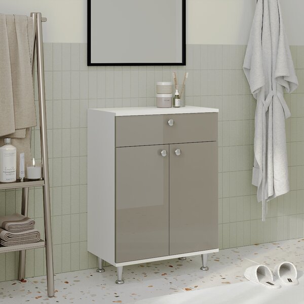 Corp haaus Zaria, 1 Sertar, 2 Usi, Gri Lucios/Alb, MDF, L 60 x l 35 x H 85 cm