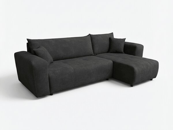 Canapea colt extensibila SORELA negru, cu colt bilateral + 2 perne CADOU